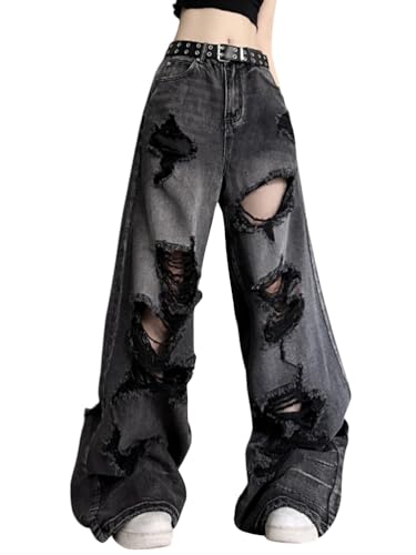 Onsoyours Damen Y2K Baggy Hosen Freizeithosen E Girl Mode Aesthetic Schlaghosen Straight Jeans 90Er Vintage Gothic Punk Cargohosen Hip Hop Streetwear A02 Schwarz M von Onsoyours