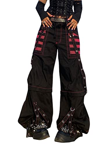 Onsoyours Damen Y2K Baggy Hosen Freizeithosen E Girl Mode Aesthetic Schlaghosen Straight Jeans 90Er Vintage Gothic Punk Cargohosen Hip Hop Streetwear Schwarz 03 L von Onsoyours