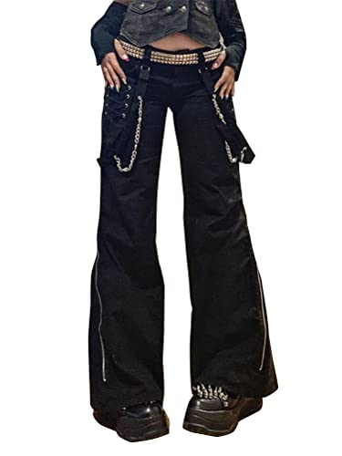 Onsoyours Damen Y2K Baggy Hosen Freizeithosen E Girl Mode Aesthetic Schlaghosen Straight Jeans 90Er Vintage Gothic Punk Cargohosen Hip Hop Streetwear Schwarz 10 L von Onsoyours