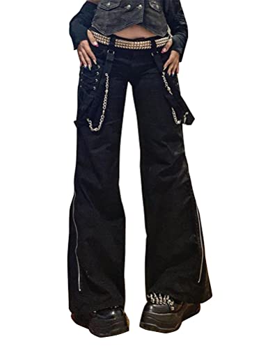 Onsoyours Damen Y2K Baggy Hosen Freizeithosen E Girl Mode Aesthetic Schlaghosen Straight Jeans 90Er Vintage Gothic Punk Cargohosen Hip Hop Streetwear Schwarz 10 M von Onsoyours