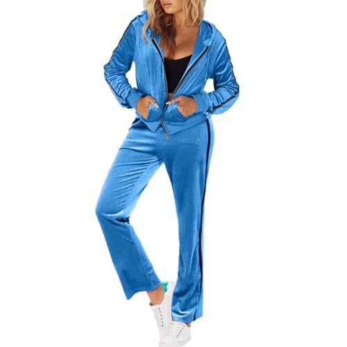 Onsoyours Damen Y2K Sportanzug Trainingsanzug Mode 2-Teiliges Set Sport Sportjacke Jacke Mit Reißverschluss Sporthose Hose Mit Tunnelzug D Blau M von Onsoyours