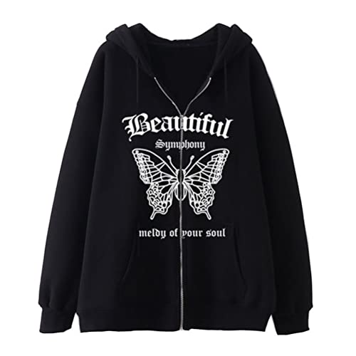 Onsoyours Damen Y2K Sweatshirt Fleece Pullover Hoodie Herbst Winter Gothic Harajuku Teenager Streetwear Casual Hoodie Langarm Kapuzenjacke Freizeitjacken Vintage A1 Schwarz M von Onsoyours