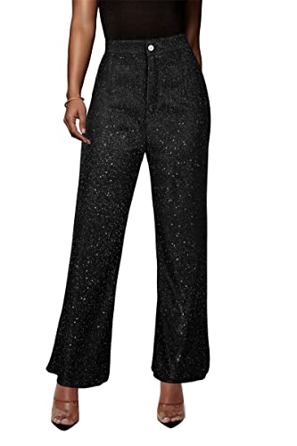 Onsoyours Damenhose Funkelnhosen Pailletten Hohe Taille Joggerhosen Glitzer Weit Long Lose Hosen Bling Party Clubwear Streetwear Business Hosen Schlaghose Anzughosen Palazzo Hose A Schwarz L von Onsoyours