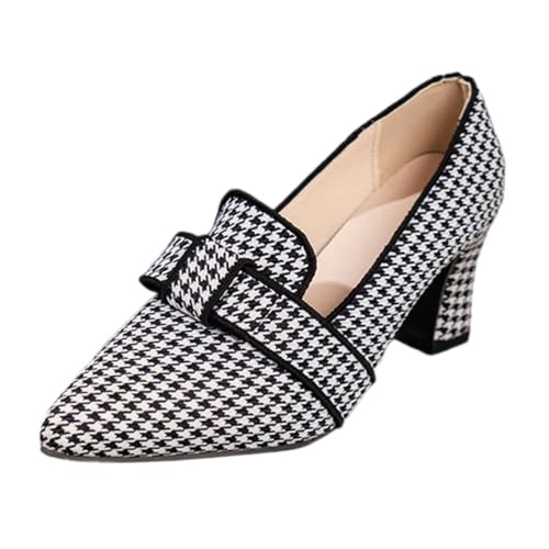 Onsoyours Damne High Heels Bequeme Freizeitschuhe mit Absatz Outdoorschuhe mit Spitzer Zehenbereich Klassische Kariert Pumps Damenschuhe A Schwarz 41 EU von Onsoyours