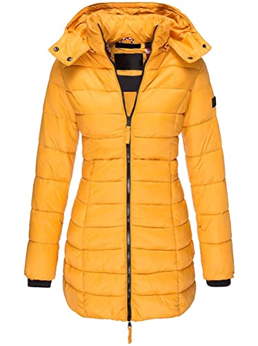 Onsoyours Daunenjacke Damen Mit Kapuze Elegant Daunen Steppjacke Frauen Reißverschluss Winter Warm Parka Jacke Casual Puffer Ubergangsjacke Gelb XS von Onsoyours