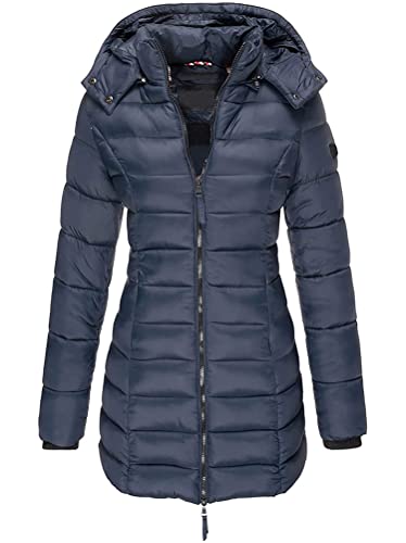 Onsoyours Daunenjacke Damen Mit Kapuze Elegant Daunen Steppjacke Frauen Reißverschluss Winter Warm Parka Jacke Casual Puffer Ubergangsjacke Marine S von Onsoyours