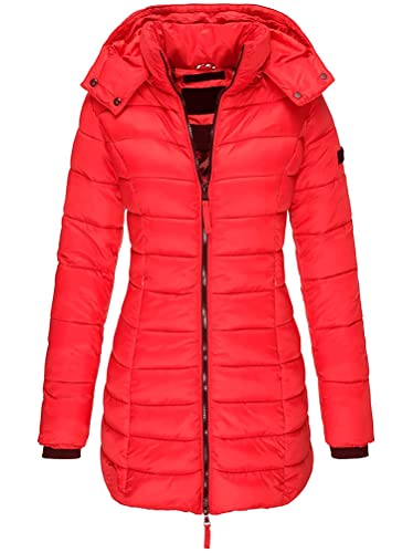 Onsoyours Daunenjacke Damen Mit Kapuze Elegant Daunen Steppjacke Frauen Reißverschluss Winter Warm Parka Jacke Casual Puffer Ubergangsjacke Rot XL von Onsoyours