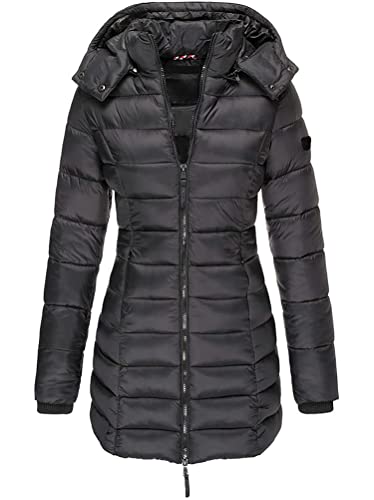 Onsoyours Daunenjacke Damen Mit Kapuze Elegant Daunen Steppjacke Frauen Reißverschluss Winter Warm Parka Jacke Casual Ubergangsjacke Schwarz XXL von Onsoyours