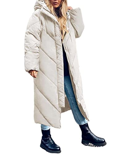 Onsoyours Daunenjacke Damen Steppjacke Winter Parka Lang Warm Steppmantel mit Kapuze Einfarbige Reißverschluss Outdoor Daunenmantel Softshelljacke mit Taschen A Beige S von Onsoyours