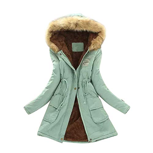 Onsoyours Daunenmantel Damen Mantel mit Kapuze Plus Lange Jacke Winter Coat Samt Warme Wintermantel Schlanke Outwear Kapuzenjacke Outdoor Winterjacke Winterparka Steppjacke Hellgrün L von Onsoyours