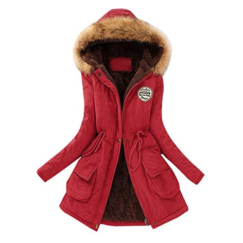 Onsoyours Daunenmantel Damen Mantel mit Kapuze Plus Lange Jacke Winter Coat Samt Warme Wintermantel Schlanke Outwear Kapuzenjacke Outdoor Winterjacke Winterparka Steppjacke Rot S von Onsoyours