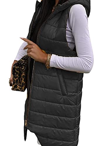 Onsoyours Daunenweste Damen Lang Wintermantel Vest Mit Kapuze Weste Mantel Ärmellose Warmer Daunenmantel Mit Taschen Steppweste Damen Daunenjacke Steppjacke Outdoor B Schwarz L von Onsoyours