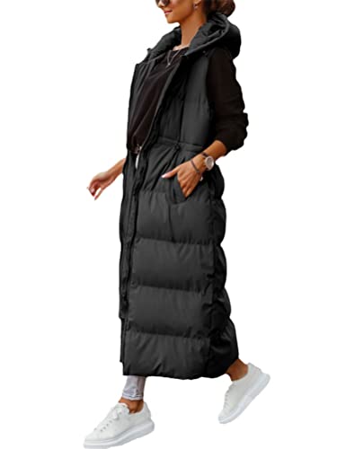 Onsoyours Lang Weste Damen Daunenweste Leichte Gesteppte Weste Jacke Kapuzenweste Wintermantel Einfarbige Winddicht Reißverschluss Steppjacke Daunenjacke Outdoorjacke A Schwarz L von Onsoyours