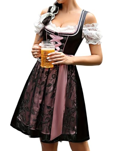Onsoyours Dirndl Damen Midi Trachtenkleid Trachtenmode Trachtenrock Kleid Kariert Dirndlkleid für Oktoberfest Besondere Anlässe B Schwarz S von Onsoyours