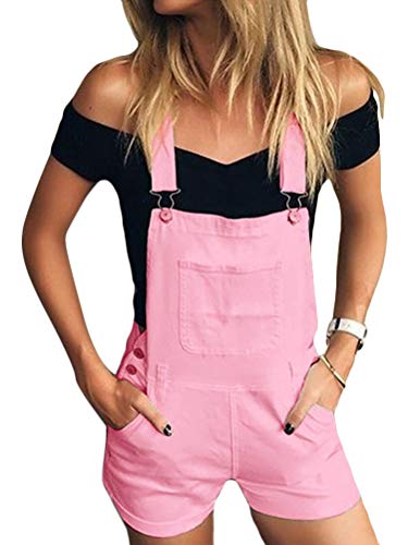 Onsoyours Elegant Damen Sommer Leinen Kurz Jumpsuits Retro Mode Latzhose Mit Taschen Casual Hosen Neu Baggy Casual Overalls Playsuit Hose Hosenanzug A Rosa Small von Onsoyours