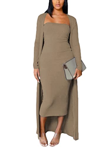 Onsoyours Elegant Kleid Damen Bodycon Cocktailkleid Partykleid Sexy Abendkleid Maxikleid A Khaki XL von Onsoyours