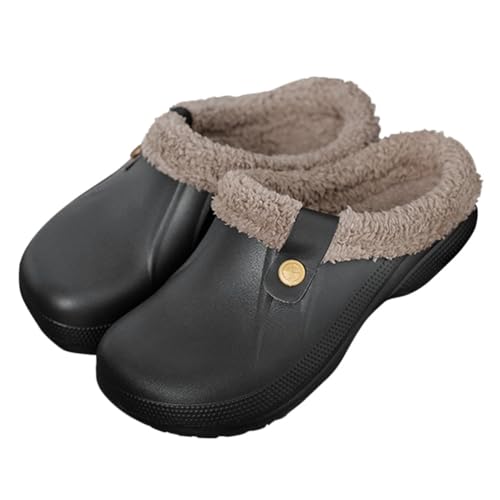 Onsoyours Fell Hausschuhe Damen Herren Winter Clogs Gefüttert Unisex Gartenclogs Warme Plüsch Pantoffeln Wasserdicht Gartenschuhe rutschfeste Pantoletten for Home Indoor Outdoor A Grau 46/47 EU von Onsoyours