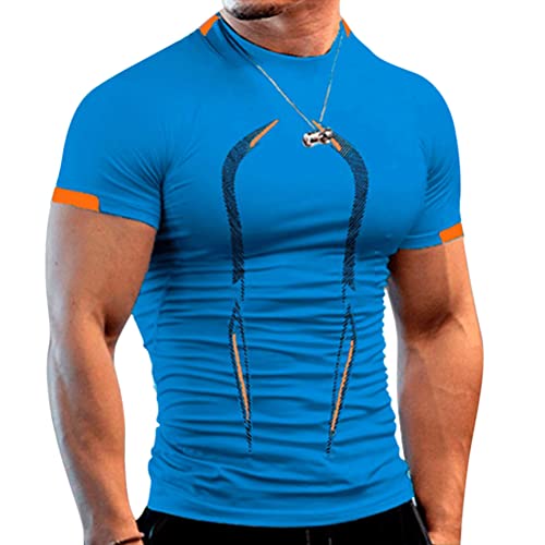 Onsoyours Fitness Slim Fit T-Shirt Herren Bodybuilding Athletic Shirts T-Shirts Schnell Trocknendes Muskel Gym Workout Top Kurzarm Blau XS von Onsoyours