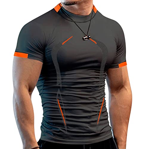 Onsoyours Fitness Slim Fit T-Shirt Herren Bodybuilding Athletic Shirts T-Shirts Schnell Trocknendes Muskel Gym Workout Top Kurzarm Dunkelgrau XL von Onsoyours