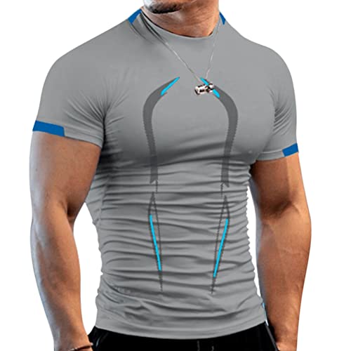 Onsoyours Fitness Slim Fit T-Shirt Herren Bodybuilding Athletic Shirts T-Shirts Schnell Trocknendes Muskel Gym Workout Top Kurzarm Grau S von Onsoyours