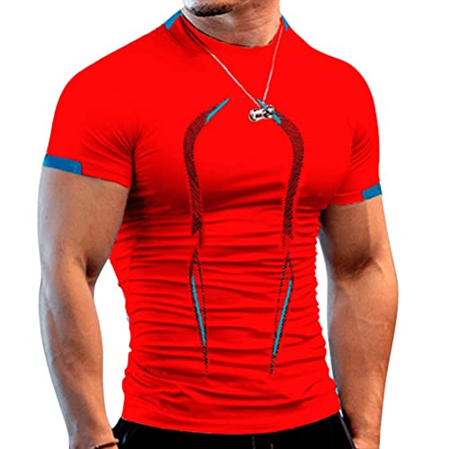Onsoyours Fitness Slim Fit T-Shirt Herren Bodybuilding Athletic Shirts T-Shirts Schnell Trocknendes Muskel Gym Workout Top Kurzarm Rot L von Onsoyours