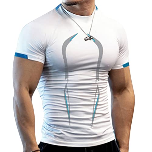 Onsoyours Fitness Slim Fit T-Shirt Herren Bodybuilding Athletic Shirts T-Shirts Schnell Trocknendes Muskel Gym Workout Top Kurzarm Weiß L von Onsoyours