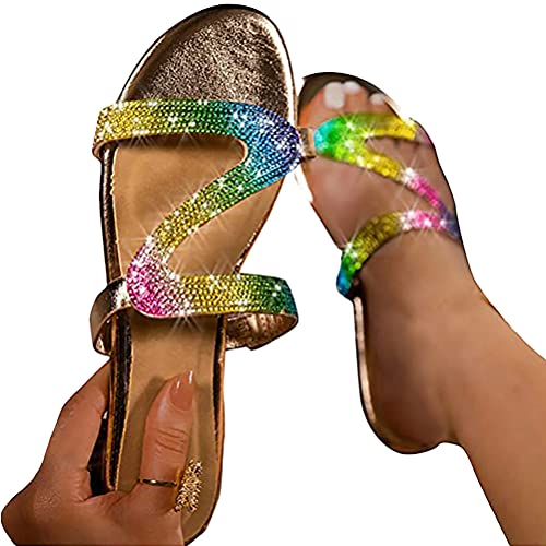 Onsoyours Flache Sandalen Damen Sommer Freizeit Zehentrenner mit Weiche Fußbett Strandsandalen C Gold 38 EU von Onsoyours