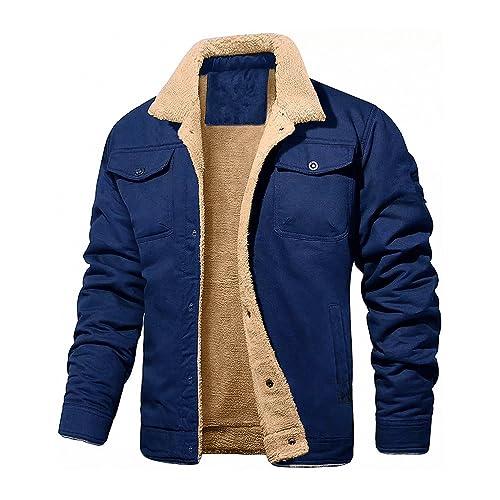 Onsoyours Fleecejacke Herren Übergangsjacke Warme Winter Jacket Cargo Jacke Mit Teddyfell Kragen Multi Taschen Reißverschluss Knopf Freizeithemd Windbreaker Arbeitsoberkleidung Workwear D Blau L von Onsoyours