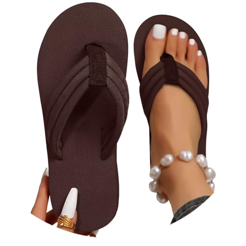 Onsoyours Flip Flops Damen Zehentrenner Badeschuhe Damen Sandalen Sommer Leicht Bequeme Plateau Sandaletten Sommer Strand Flip Flops A Dunkelkaffee 37 EU von Onsoyours