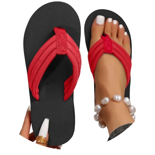 Onsoyours Flip Flops Damen Zehentrenner Badeschuhe Damen Sandalen Sommer Leicht Bequeme Plateau Sandaletten Sommer Strand Flip Flops A Rot 40 EU von Onsoyours