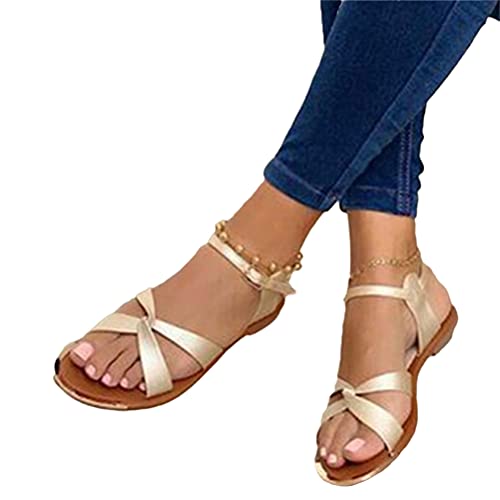 Onsoyours Frauen Damen Flip Flops Flache Sandalen Zehentrenner Sandals Flip Toe-Thong Sommerschuhe Elegant Römersandalen Riemchensandale Sommer Strandschuhe B Gold 40 EU von Onsoyours