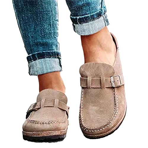 Onsoyours Frauen Flache Sandalen Sommer Schuhe mit Klettverschluss Spitze Feste Faux Leder Casual Bequemer Slip auf Sommersandalen Khaki 40 EU von Onsoyours