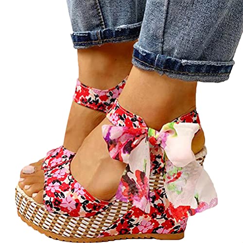 Onsoyours Frauen Keilabsatz Sandalen Sommer Offene Schuhe Faux Leder Plattform Rom Damen Flip Flops Freizeit Sommerschuhe A Rot 39 EU von Onsoyours