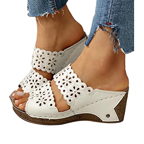 Onsoyours Frauen Keilabsatz Sandalen Sommer Offene Schuhe Faux Leder Plattform Rom Damen Flip Flops Freizeit Sommerschuhe A Weiß 40 EU von Onsoyours