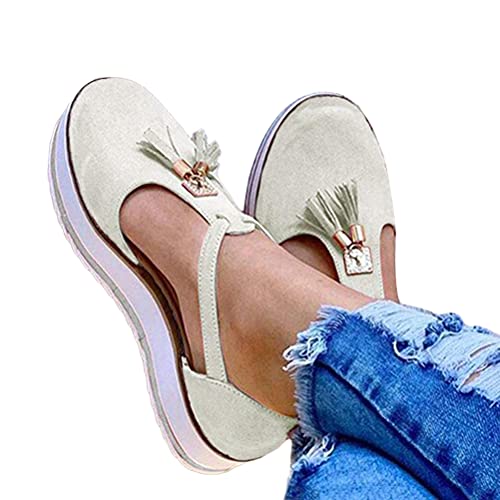 Onsoyours Frauen Keilabsatz Sandalen Sommer Offene Schuhe Faux Leder Plattform Rom Damen Flip Flops Freizeit Sommerschuhe B Beige 41 EU von Onsoyours