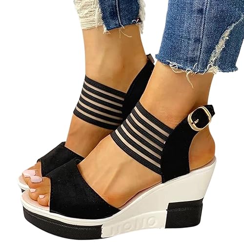 Onsoyours Frauen Keilabsatz Sandalen Sommer Offene Schuhe Faux Leder Plattform Rom Damen Flip Flops Freizeit Sommerschuhe D Schwarz 39 EU von Onsoyours