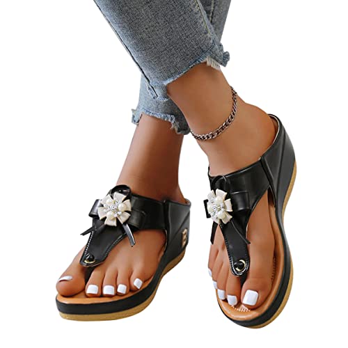 Onsoyours Frauen Keilsandaletten Plateau Sandalen mit Absatz Sandaletten Römersandalen Pantoletten Schuhe Wedge Heel Offene Schuhe Elegante Freizeit Sommer Absatzschuhe E Schwarz 38 EU von Onsoyours