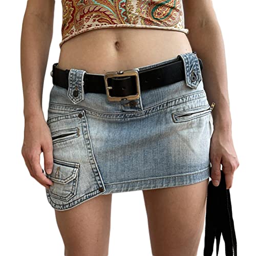 Onsoyours Frauen Plissee Cargo Gothic Punk Rock Sommer Denim Röcke Hohe Taille Harajuku Goth Punk Mädchen Y2K Vintage A-Linie Kurze Jean Miniröcke D Blau S von Onsoyours