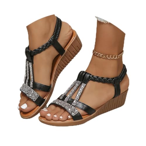 Onsoyours Frauen Sandalen Sommer Boho Offene Schuhe Rom Damen Freizeit Elastischen Knöchelriemchen Keilabsatz Sandals Party Sommerschuhe Strandsandalen mit Strass B Schwarz 01 36 EU Onsoyours Frauen Sandalen Sommer Boho Offene Schuhe Rom Damen Freizeit Elastischen Knöchelriemchen Keilabsatz Sandals Party Sommerschuhe Strandsandalen mit Strass B Schwarz 01 36 EU von Onsoyours