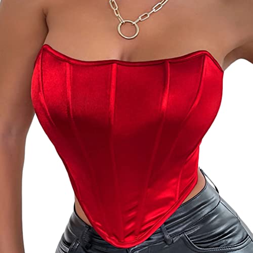 Onsoyours Frauen Sommer Crop Tops Dame Mädchen Sommer Geraffte Tanks Bogen Dünne Camis Damen Breiten Gurt Tees Dünne Femme Leibchen K Rot M von Onsoyours