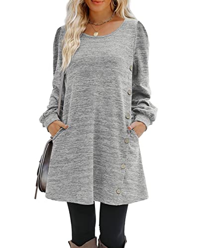 Onsoyours Freizeitkleid Damen Pulloverkleid Elegante Einfarbig Rundhals Winter Casual Langarm Minikleid Herbstkleid Tunika Kleid mit Taschen und Knöpfe C Hellgrau XXL Onsoyours Freizeitkleid Damen Pulloverkleid Elegante Einfarbig Rundhals Winter Casual Langarm Minikleid Herbstkleid Tunika Kleid mit Taschen und Knöpfe C Hellgrau XXL von Onsoyours