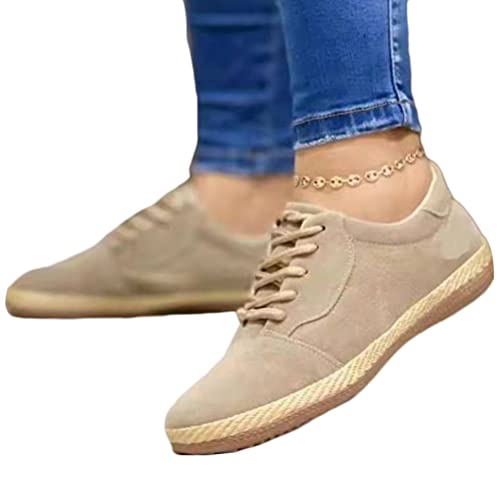 Onsoyours Freizeitschuhe Damen Leicht Flache Schuhe Atmungsaktive Stoffschuhe Frauen Schnürhalbschuhe Laufschuhe Sommer Outdoor Walkingschuhe Laufschuhe Halbschuhe A Beige 37 EU von Onsoyours