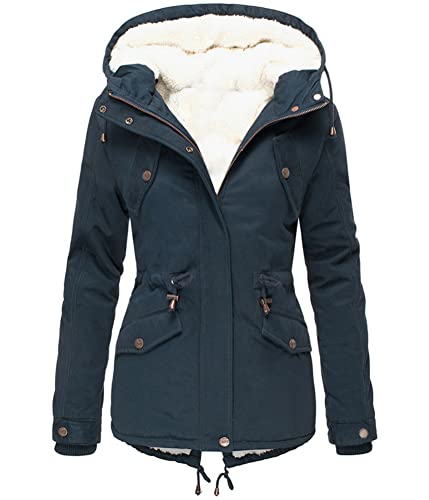 Onsoyours Funktionsjacke Damen Winterjacke Warm Gefüttert Parka Wintermantel Steppjacke Lang Steppmantel Mittellang Winterjacke mit Kapuze Dicke Coat A Marine XL von Onsoyours