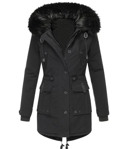 Onsoyours Funktionsjacke Damen Winterjacke Warm Gefüttert Parka Wintermantel Steppjacke Lang Steppmantel Mittellang Winterjacke mit Kapuze Dicke Coat B Schwarz XS von Onsoyours