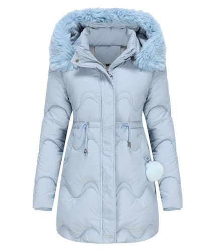 Onsoyours Funktionsjacke Damen Winterjacke Warm Gefüttert Parka Wintermantel Steppjacke Lang Steppmantel Mittellang Winterjacke mit Kapuze Dicke Coat C Hellblau 3XL von Onsoyours