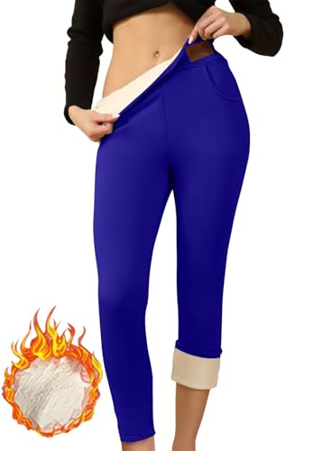Onsoyours Gefütterte Leggings Damen Thermo Leggings Winter Fleece Gefütterte Strumpfhose Thermoleggings mit Taschen A Königsblau XXL von Onsoyours