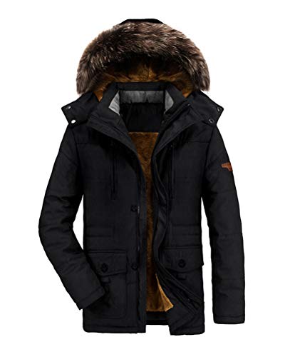 Onsoyours Gefütterte Winterjacke Herren Winterparka Verdickte Parka Jacke mit Fell Übergangsjacke Warme Wintermantel mit Fellkapuze A Schwarz Medium von Onsoyours
