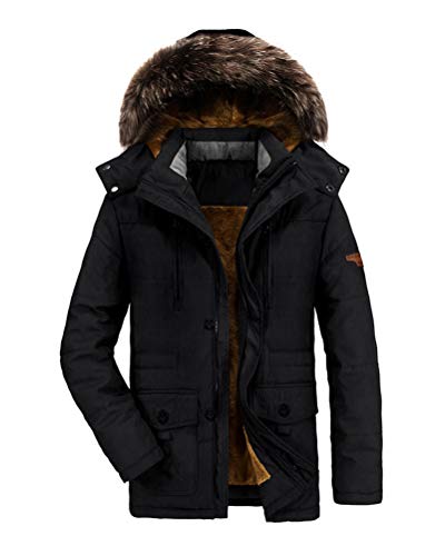 Onsoyours Gefütterte Winterjacke Herren Winterparka Verdickte Parka Jacke mit Fell Übergangsjacke Warme Wintermantel mit Fellkapuze A Schwarz X-Small von Onsoyours