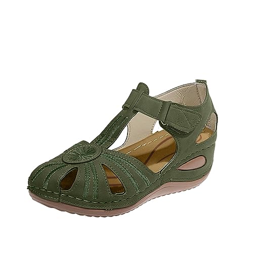 Onsoyours Geschlossene Sandalen Damen Faux Leder Arbeitsschuhe Sommerschuhe Bequeme Freizeit Flache Sandaletten Wandern Sport Sommer Strand Klettverschluss Sandalen B Grün 38 EU von Onsoyours