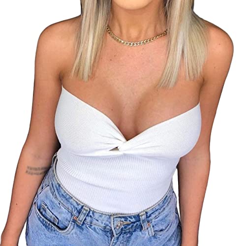 Onsoyours Gestrickte Y2k Rohr Korsett Crop Top Frauen Sommer Liebsten Camis Backless Weg Schulter Tank Top Bustier Vintage Weste B Weiß S von Onsoyours